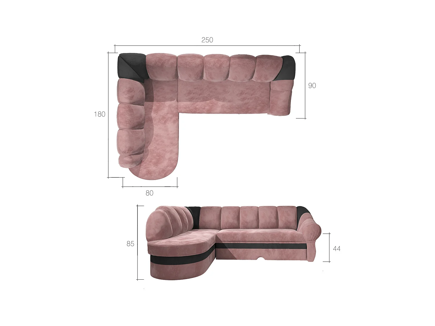 Canapé d'angle droit convertible tissu rouge et noir Sundy 250cm