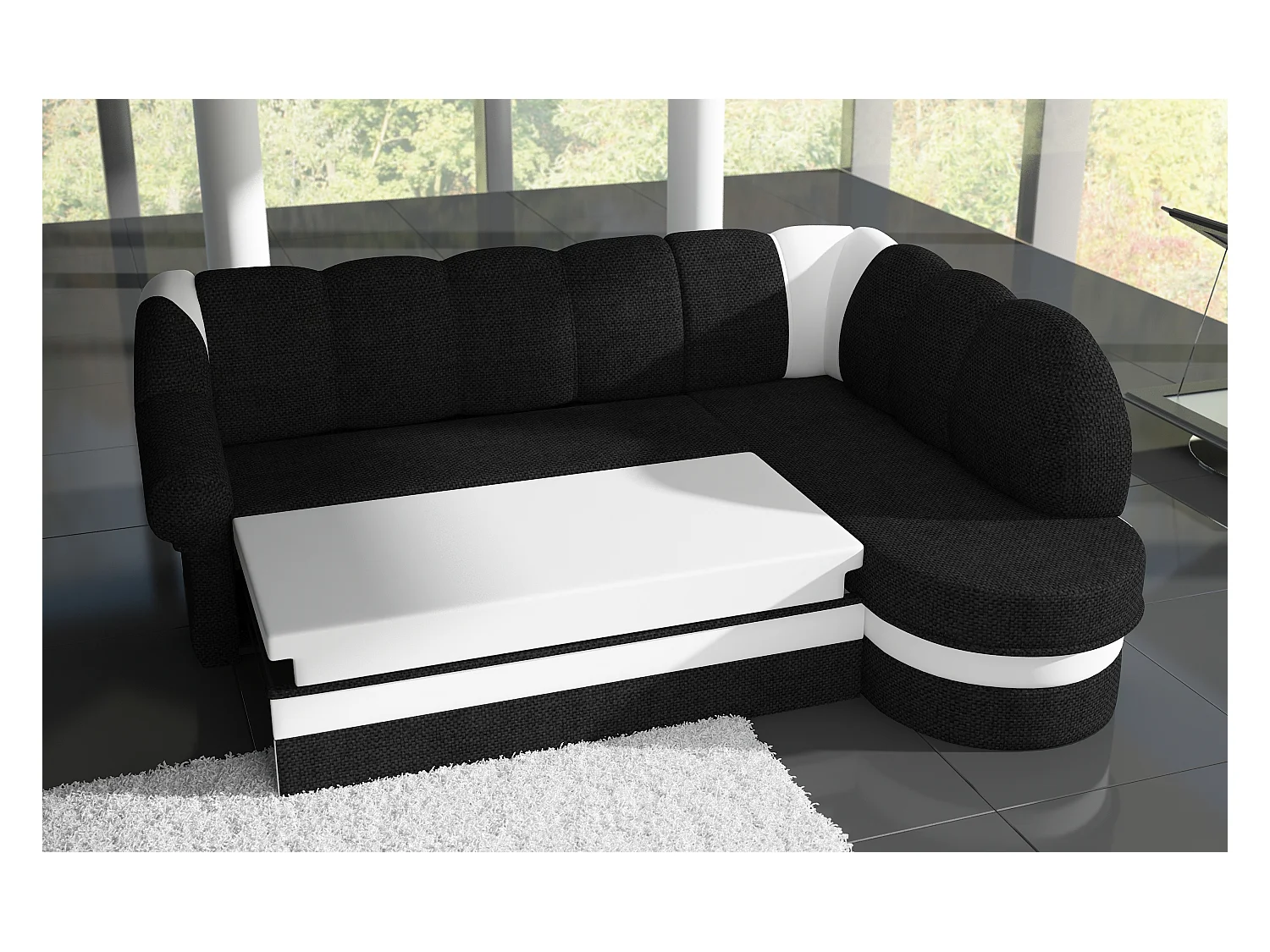 Canapé d'angle droit convertible tissu rouge et noir Sundy 250cm
