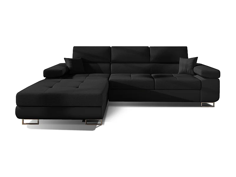 Canapé convertible d'angle gauche tissu et simili cuir noir avec rangement Wile 280cm