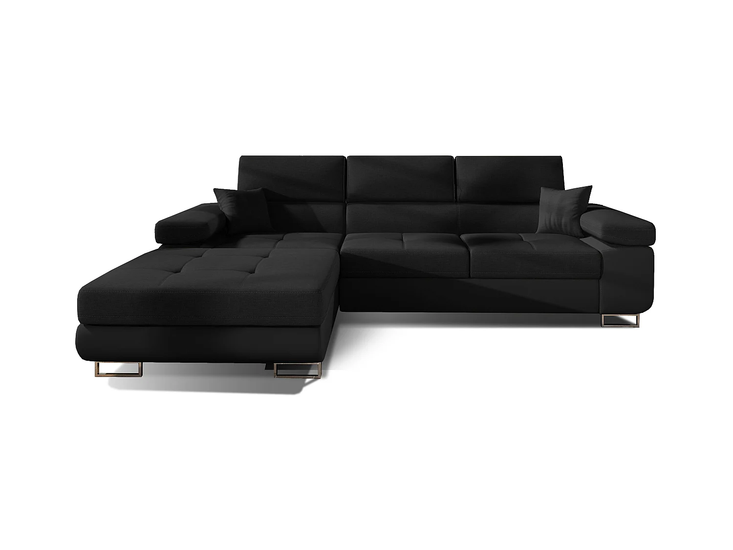 Canapé convertible d'angle gauche tissu et simili cuir noir avec rangement Wile 280cm