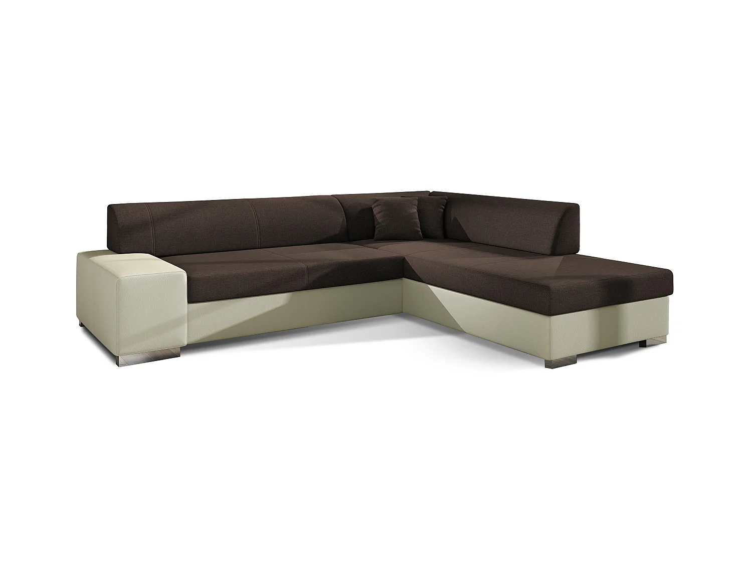 Canapé convertible moderne angle droit tissu marron et simili cuir beige Plazo 278cm
