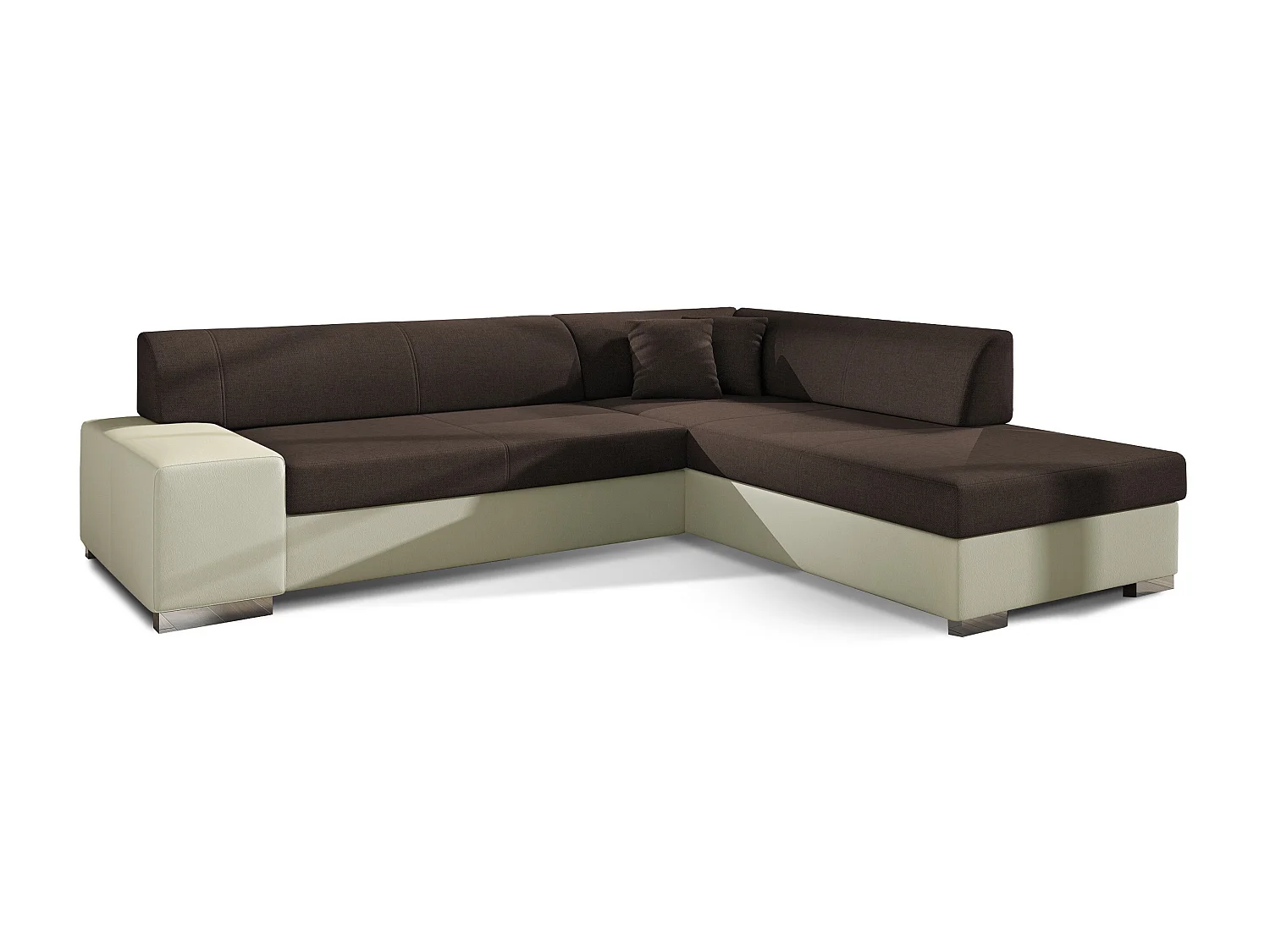 Canapé convertible moderne angle droit tissu marron et simili cuir beige Plazo 278cm