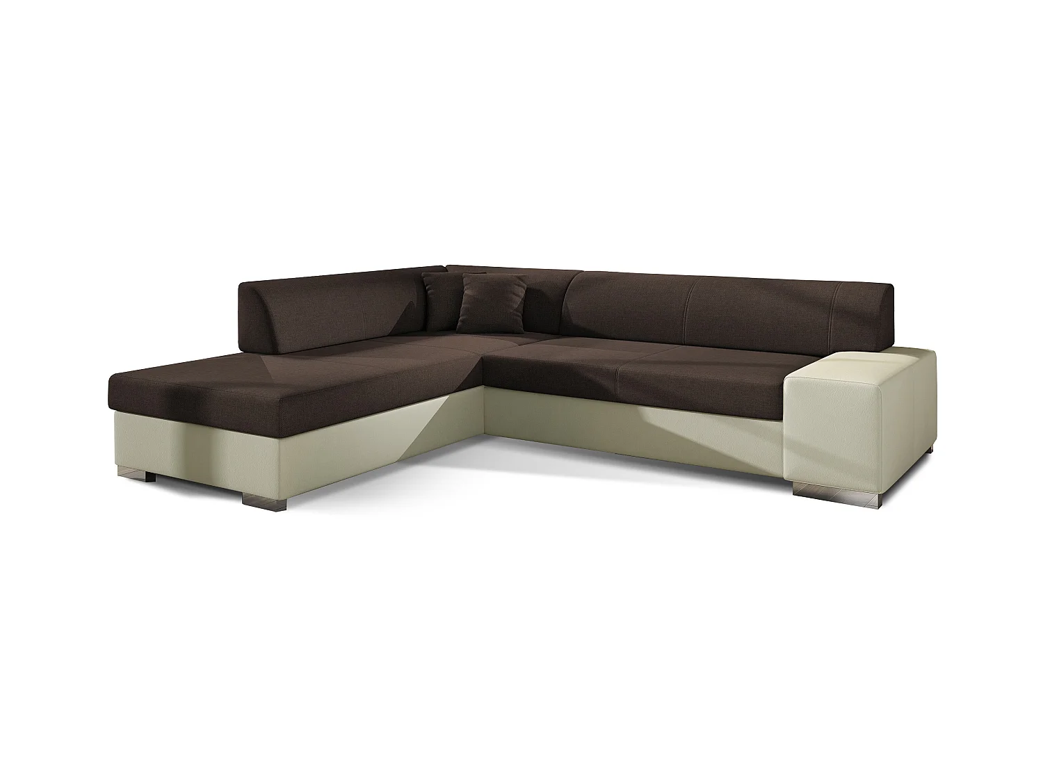 Canapé convertible moderne angle gauche tissu marron et simili cuir beige Plazo 278cm