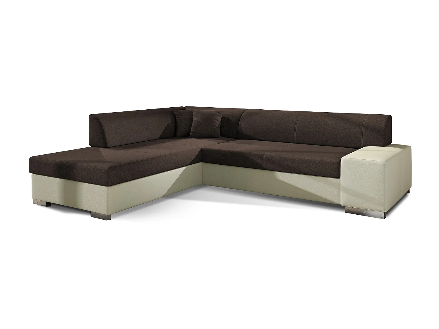 Canapé convertible moderne angle gauche tissu marron et simili cuir beige Plazo 278cm