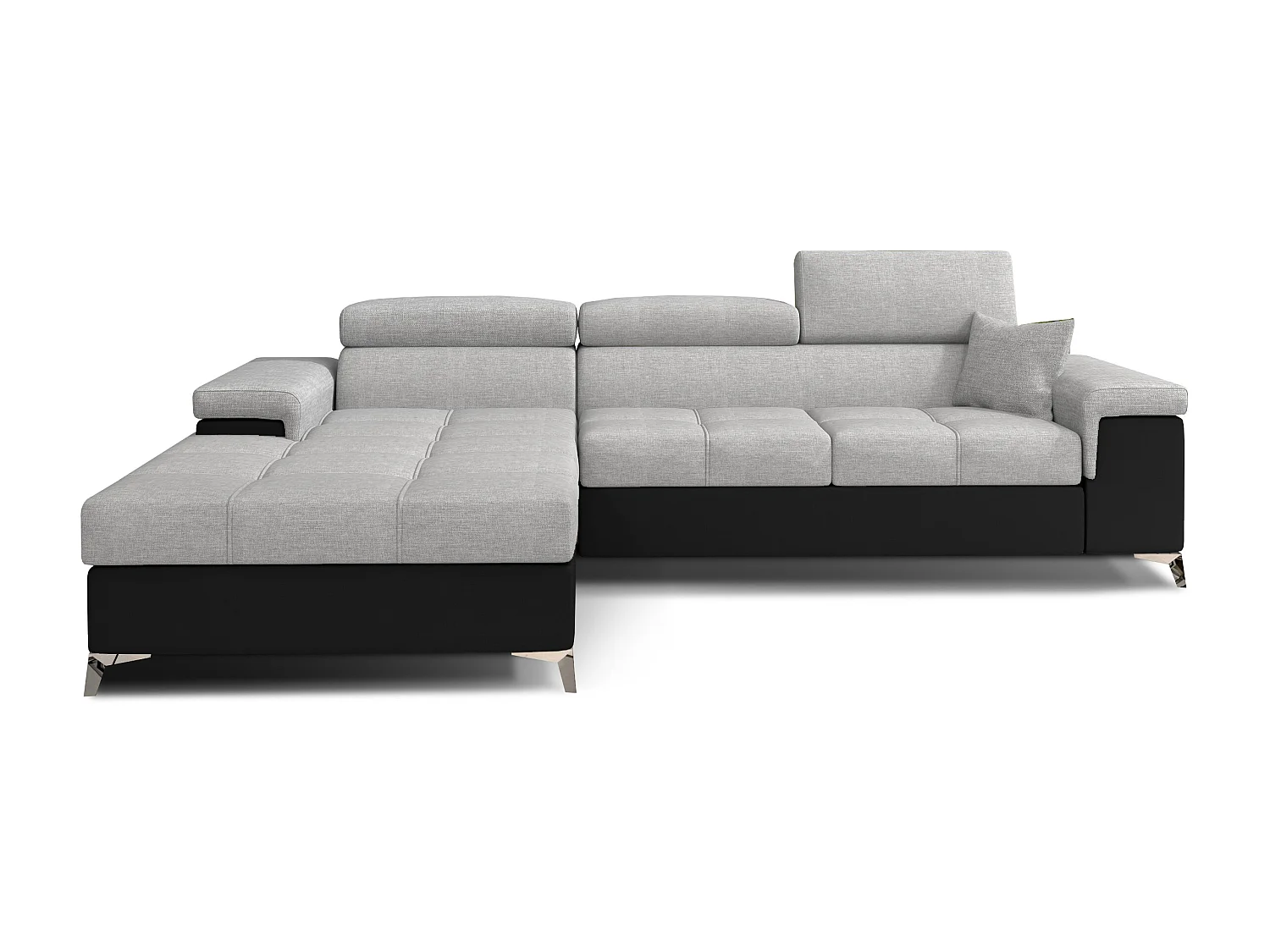Canapé angle gauche convertible tissu gris clair et simili noir avec appuis-tête réglables Rikaro 280cm
