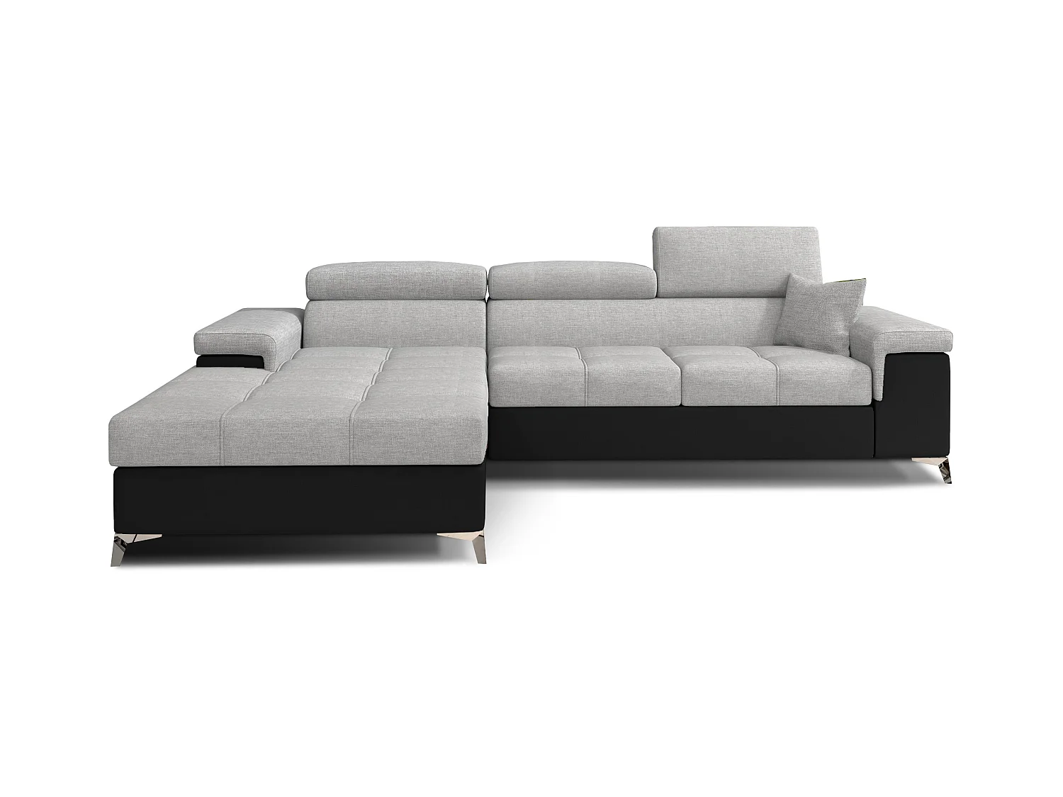 Canapé angle gauche convertible tissu gris clair et simili noir avec appuis-tête réglables Rikaro 280cm