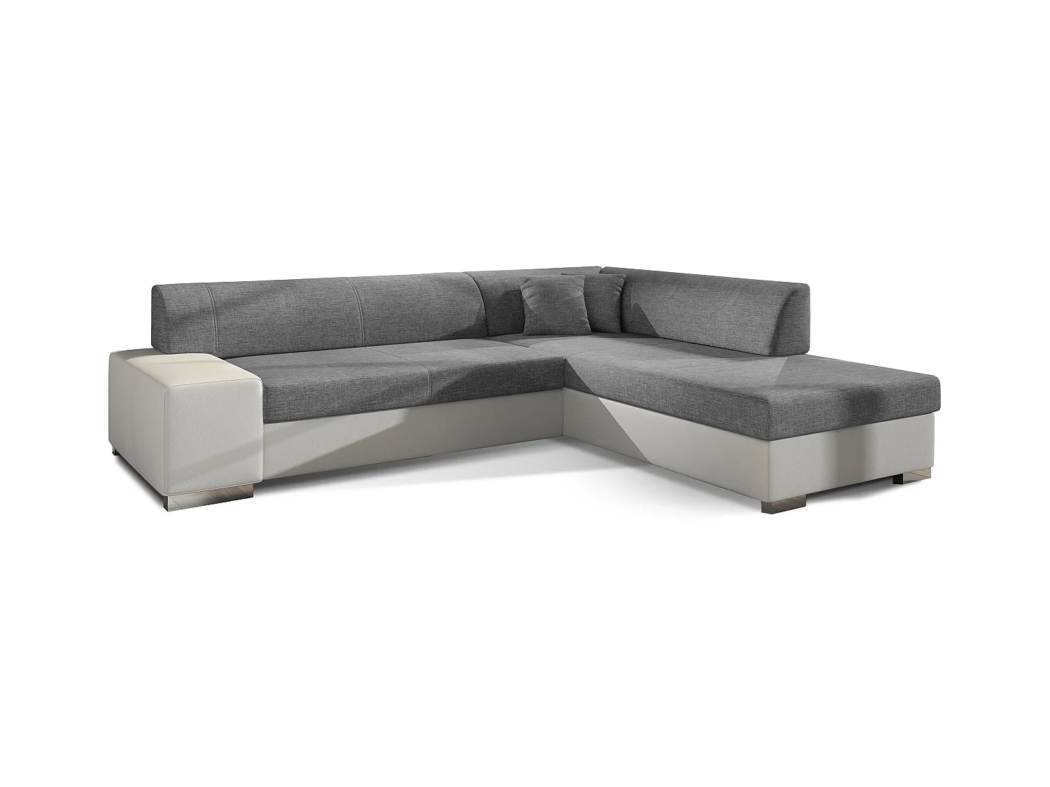 Canapé convertible moderne angle droit tissu gris clair chiné et simili cuir blanc Plazo 278cm