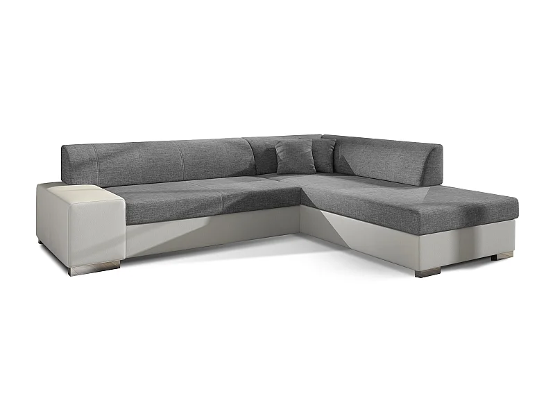 Canapé convertible moderne angle droit tissu gris clair chiné et simili cuir blanc Plazo 278cm