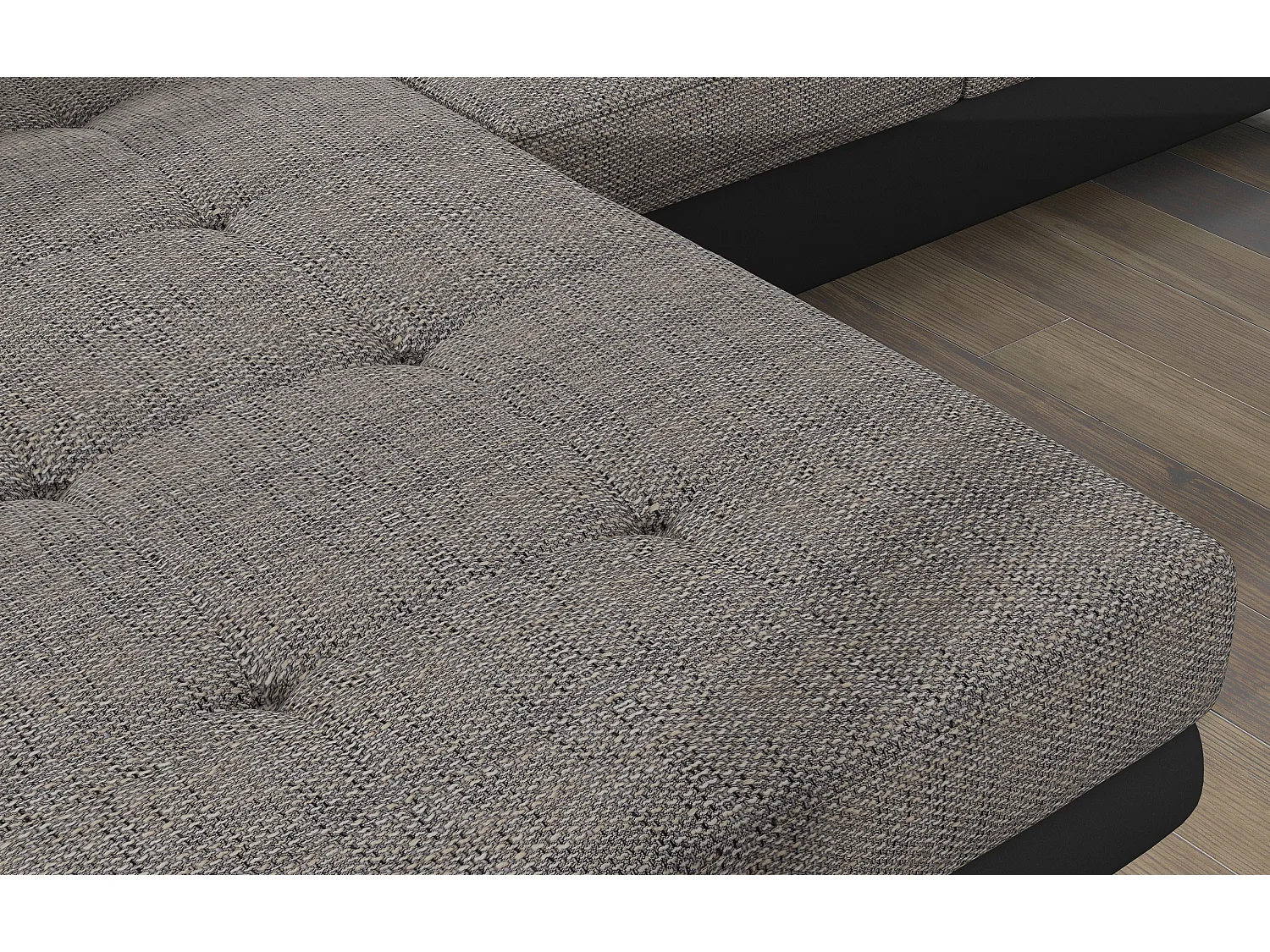 Canapé d'angle convertible Bi matière appuis-tête réglables KALIZO - Coffre et pieds acier chromé-Noir/Gris chiné-angle droit