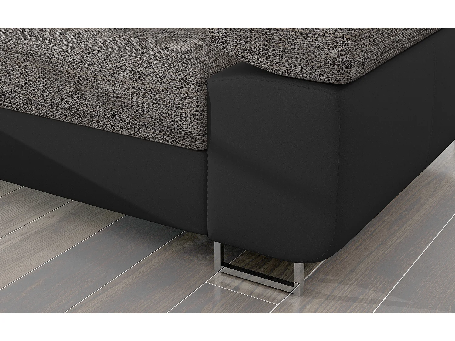 Canapé d'angle convertible Bi matière appuis-tête réglables KALIZO - Coffre et pieds acier chromé-Noir/Gris chiné-angle droit