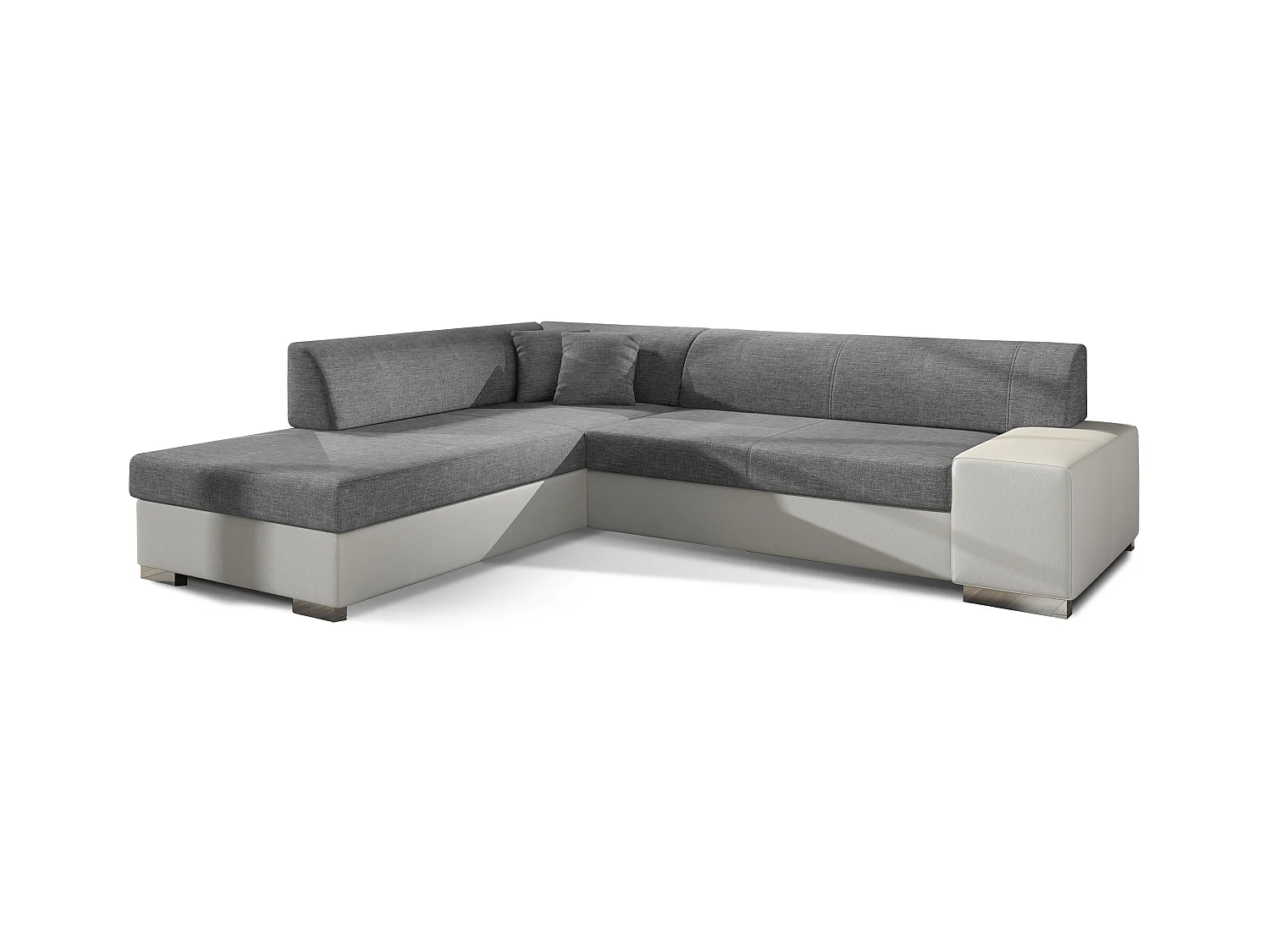 Canapé convertible moderne angle gauche gris clair chiné et simili cuir blanc Plazo 278cm
