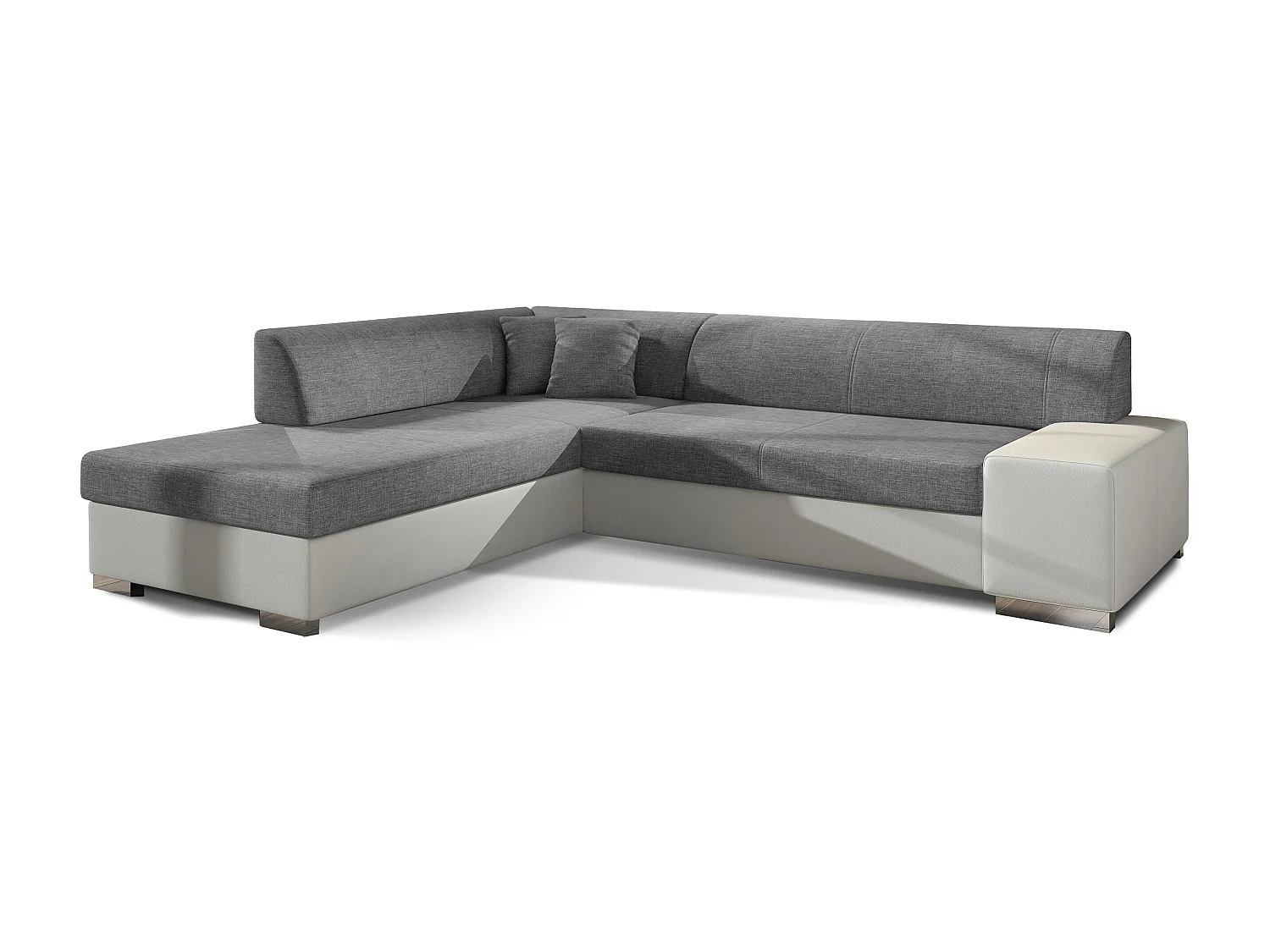 Canapé convertible moderne angle gauche gris clair chiné et simili cuir blanc Plazo 278cm