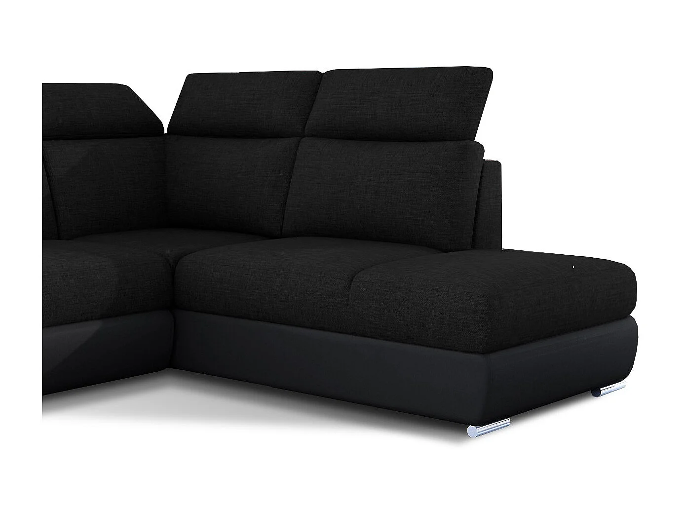 Canapé angle droit convertible tissu et simili cuir noir avec appuis-tête réglables Kepita 260cm