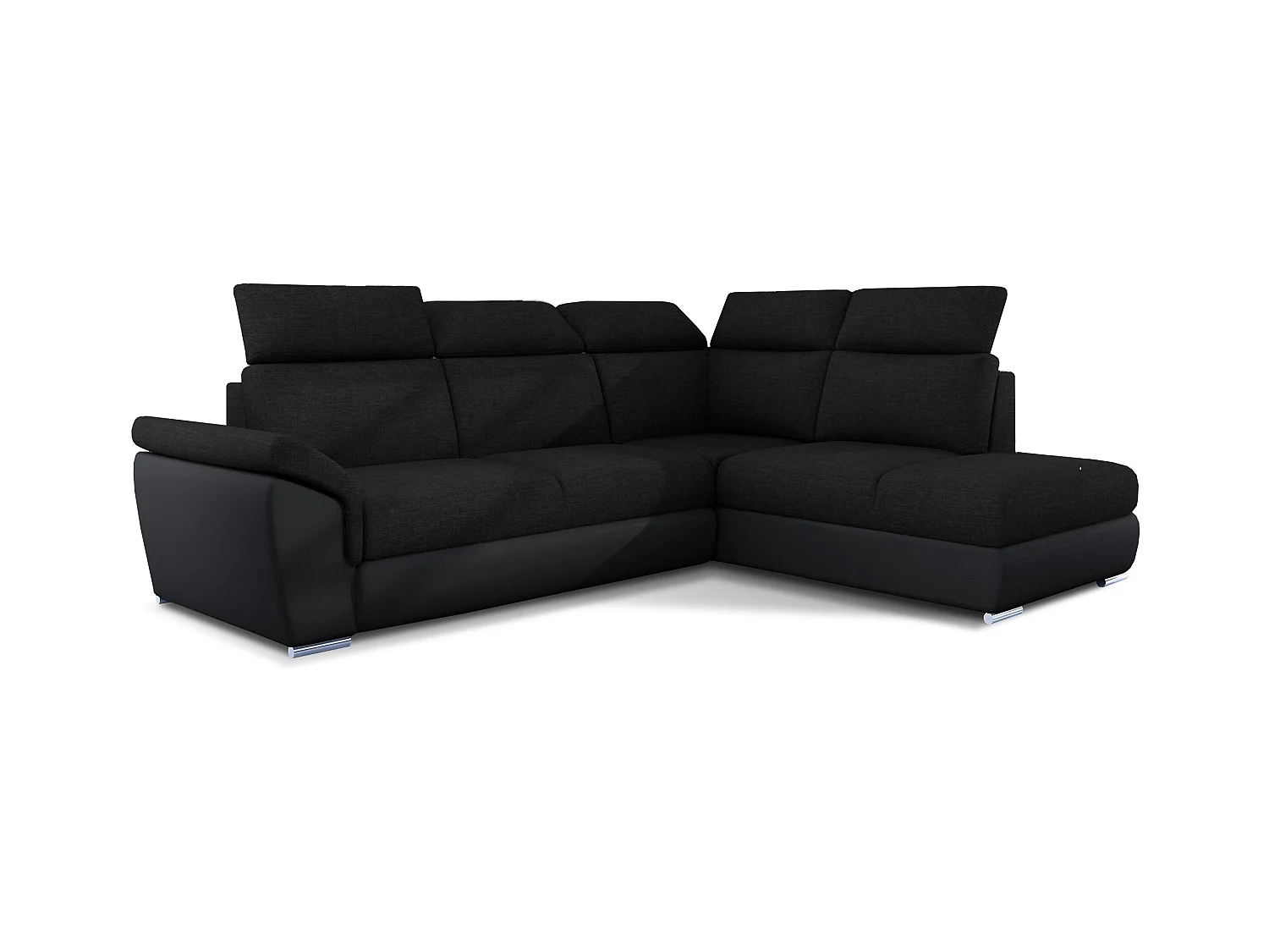 Canapé angle droit convertible tissu et simili cuir noir avec appuis-tête réglables Kepita 260cm