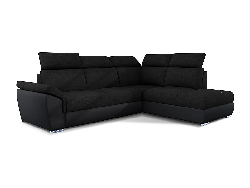 Canapé angle droit convertible tissu et simili cuir noir avec appuis-tête réglables Kepita 260cm