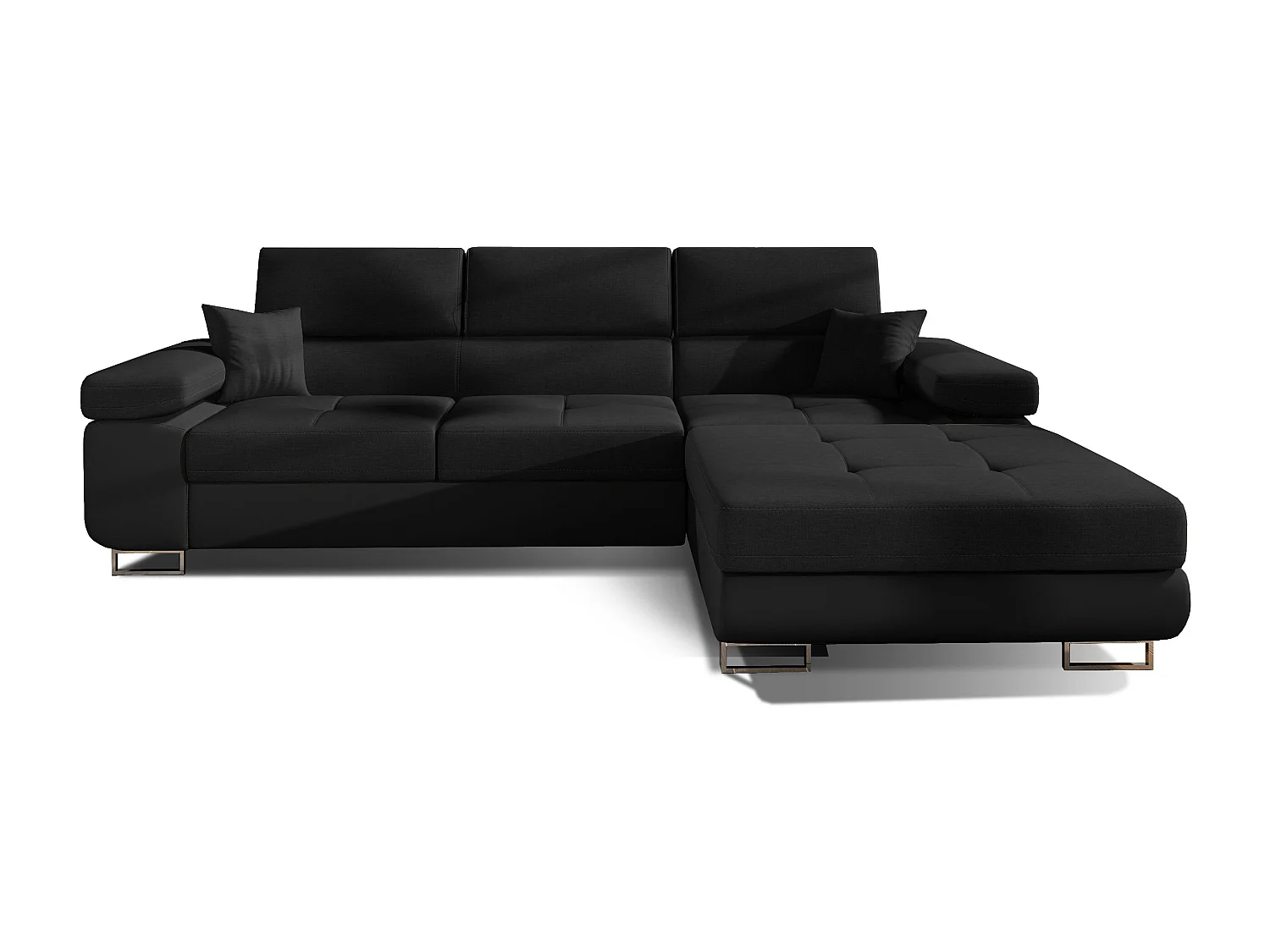 Canapé convertible d'angle droit tissu et simili cuir noir avec rangement Wile 280cm