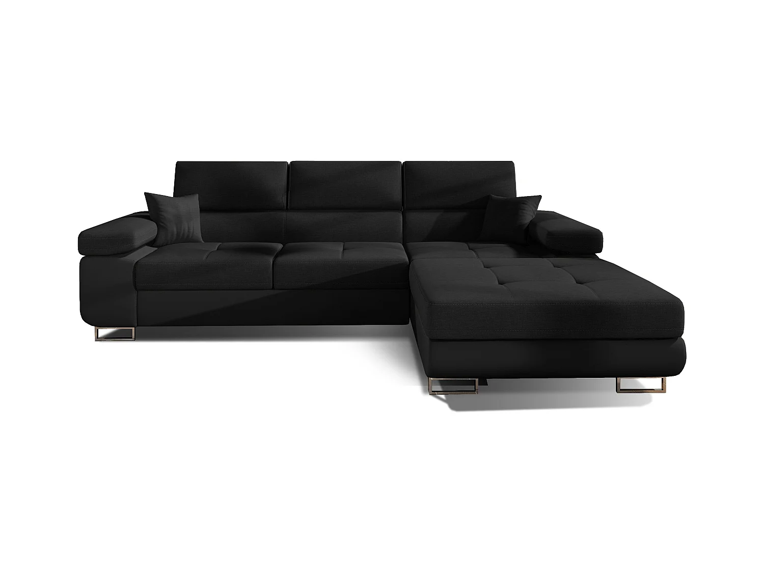 Canapé convertible d'angle droit tissu et simili cuir noir avec rangement Wile 280cm