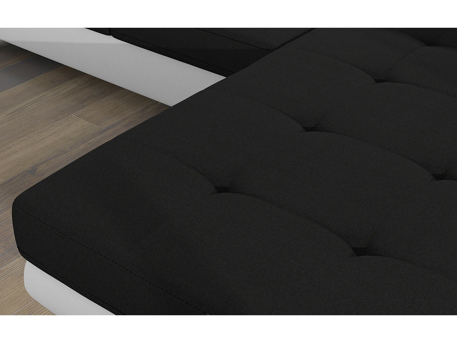 Canapé d'angle convertible Bi matière appuis-tête réglables KALIZO - Coffre et pieds acier chromé-Blanc/Noir-angle droit