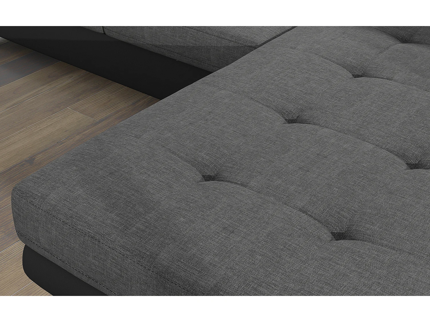 Canapé d'angle convertible Bi matière appuis-tête réglables KALIZO - Coffre et pieds acier chromé-Noir/Gris foncé-angle droit