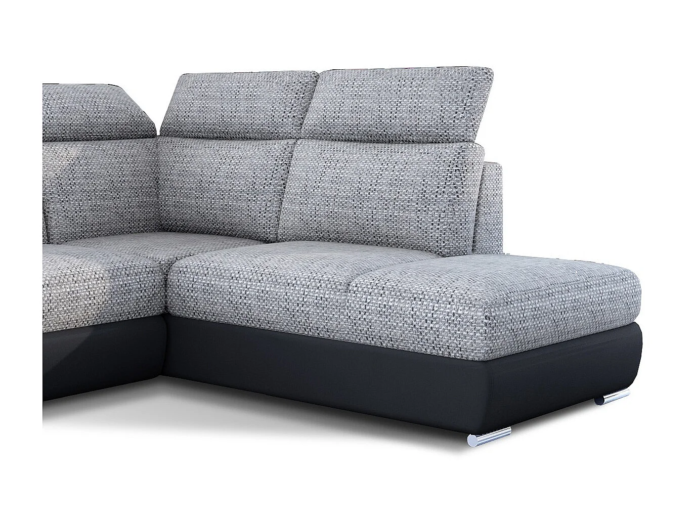 Canapé angle droit convertible tissu gris chiné et simili cuir noir avec appuis-tête réglables Kepita 260cm