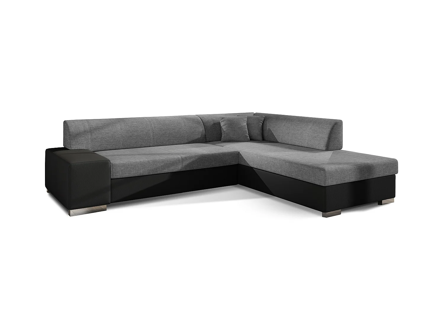 Canapé convertible moderne angle droit tissu gris clair chiné et simili cuir noir Plazo 278cm