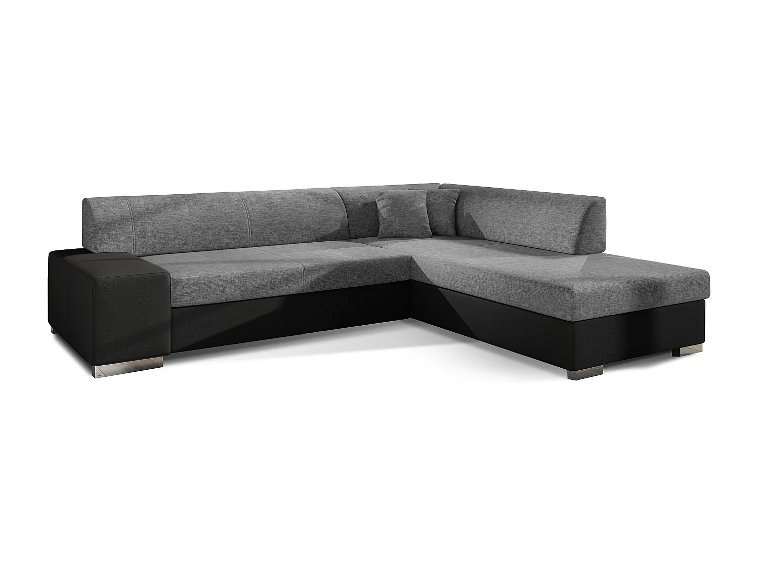 Canapé convertible moderne angle droit tissu gris clair chiné et simili cuir noir Plazo 278cm