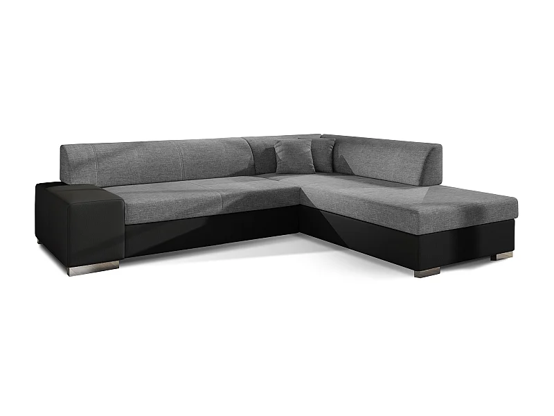 Canapé convertible moderne angle droit tissu gris clair chiné et simili cuir noir Plazo 278cm
