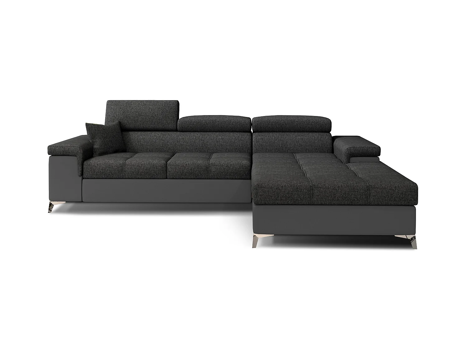 Canapé angle droit convertible tissu et simili gris avec appuis-tête réglables Rikaro 280cm