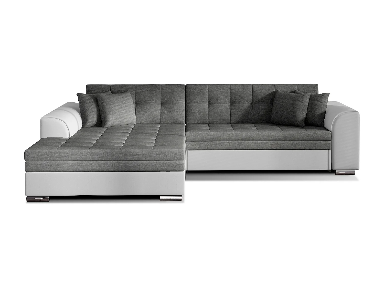 Canapé d'angle gauche convertible 4 places tissu gris foncé et simili blanc Looka 295cm