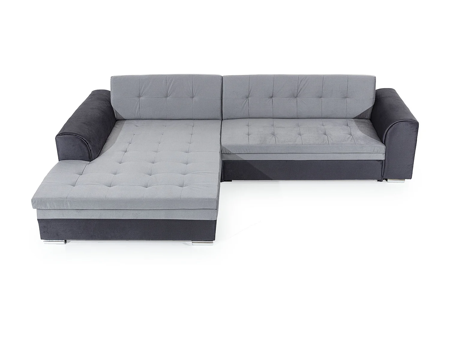 Canapé d'angle gauche convertible 4 places tissu gris foncé et simili blanc Looka 295cm