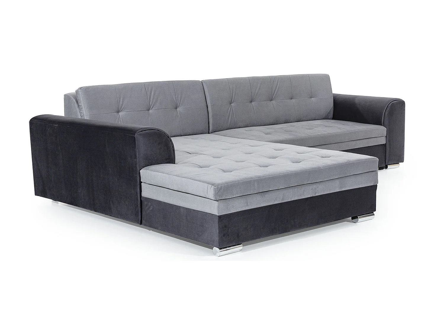 Canapé d'angle gauche convertible 4 places tissu gris foncé et simili blanc Looka 295cm