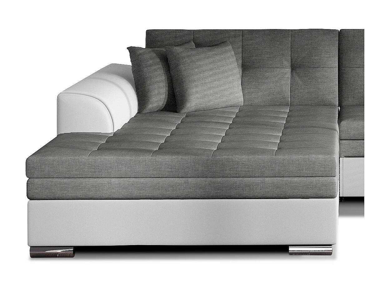 Canapé d'angle gauche convertible 4 places tissu gris foncé et simili blanc Looka 295cm