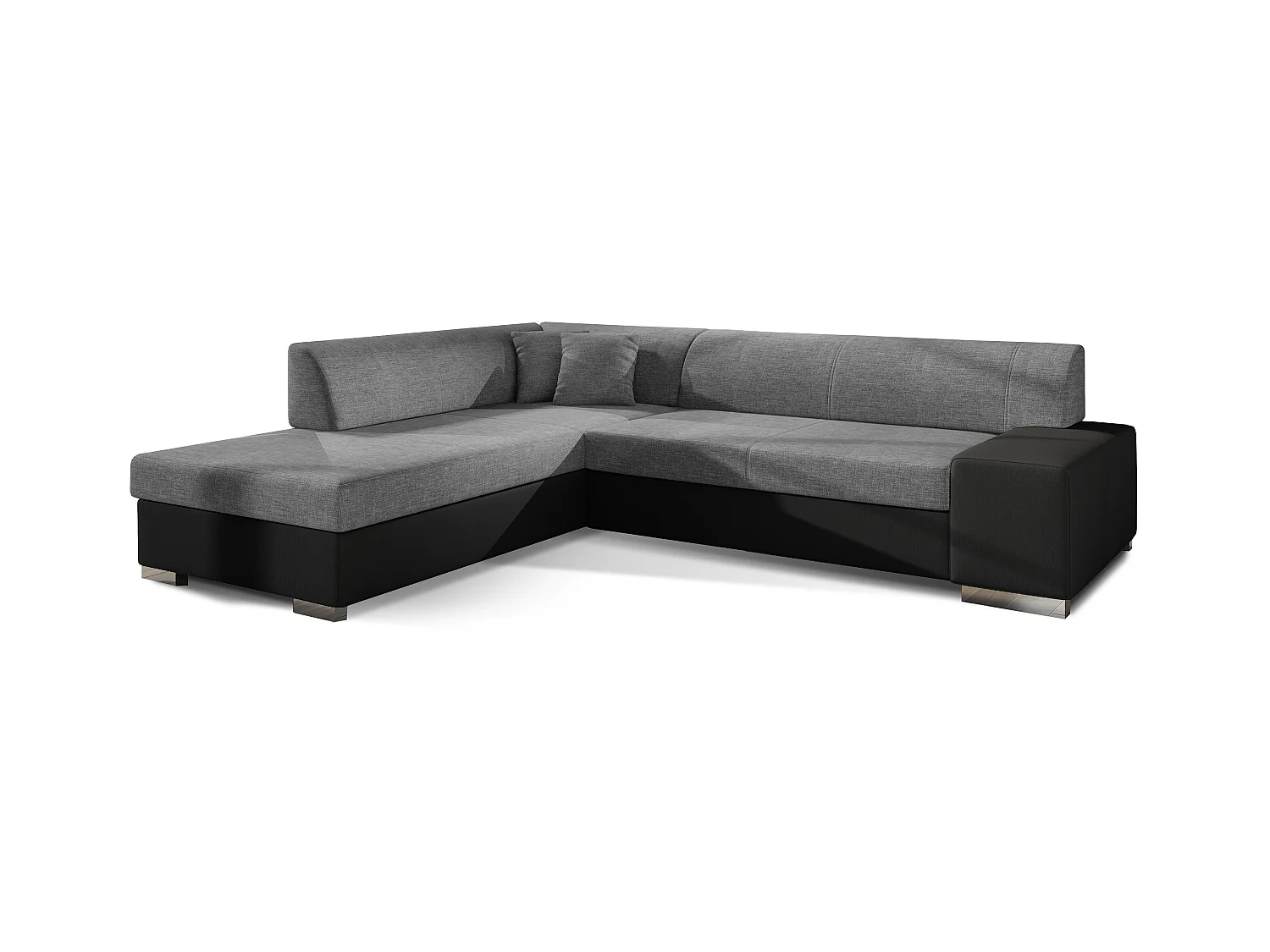 Canapé convertible moderne angle gauche tissu gris clair chiné et simili cuir noir Plazo 278cm