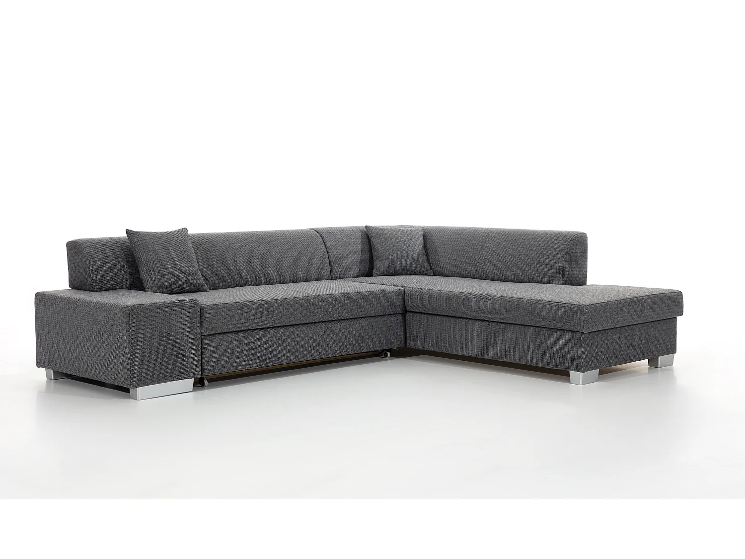 Canapé convertible moderne angle gauche tissu gris clair chiné et simili cuir noir Plazo 278cm