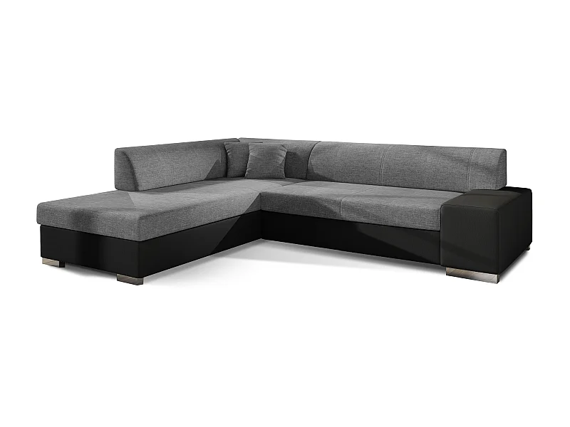 Canapé convertible moderne angle gauche tissu gris clair chiné et simili cuir noir Plazo 278cm