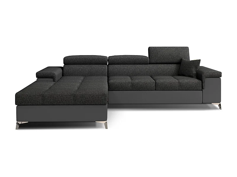 Canapé angle droit convertible tissu et simili gris avec appuis-tête réglables Rikaro 280cm 2