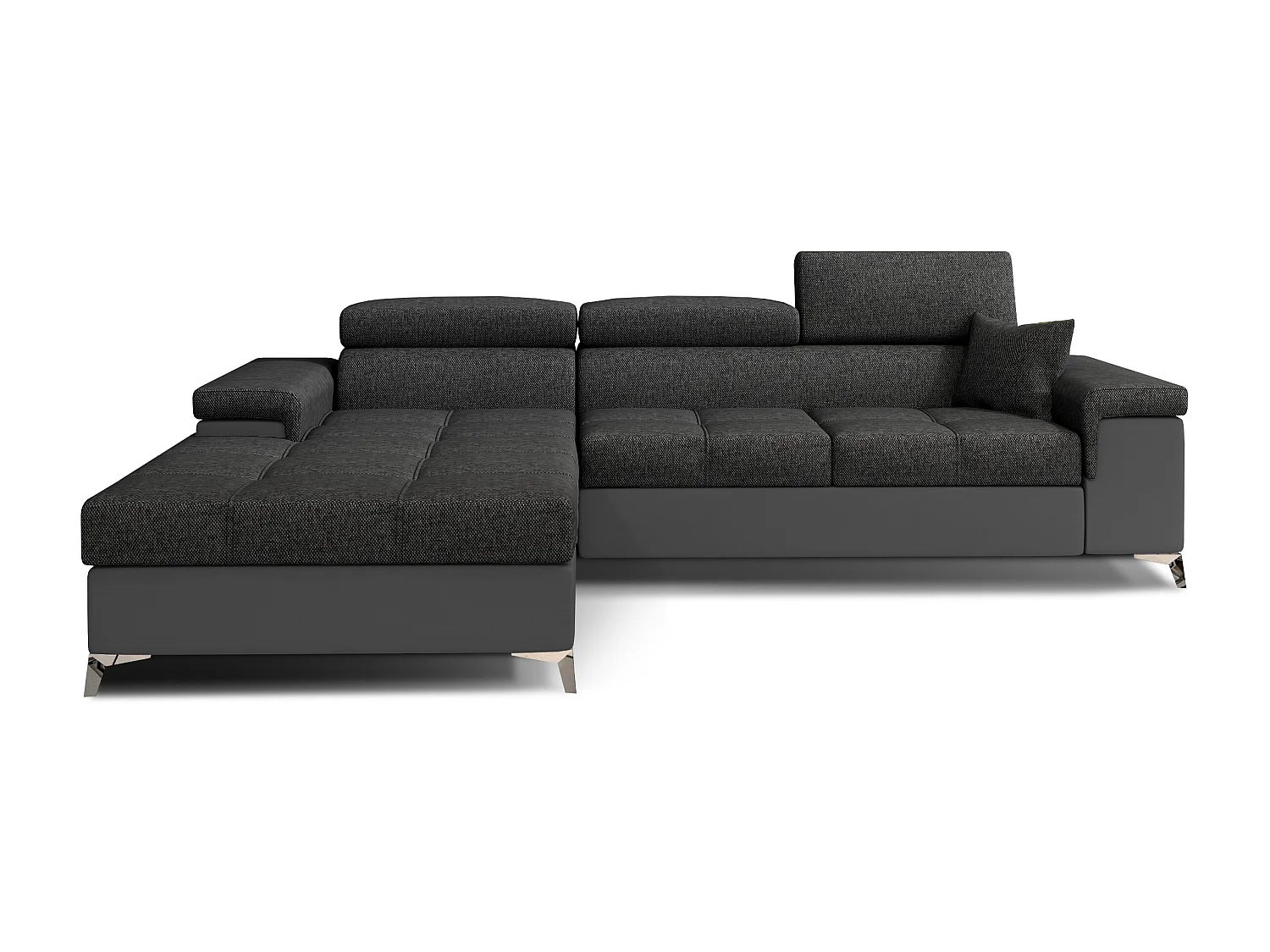Converteerbare hoekbank in grijze stof en kunstleer met verstelbare hoofdsteunen Rikaro 280 cm-Kleur Grijs/donkergrijs-linkerhoek
