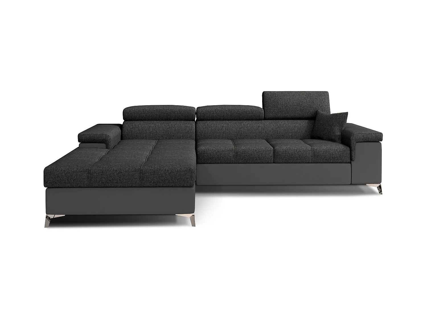 Canapé angle droit convertible tissu et simili gris avec appuis-tête réglables Rikaro 280cm 2