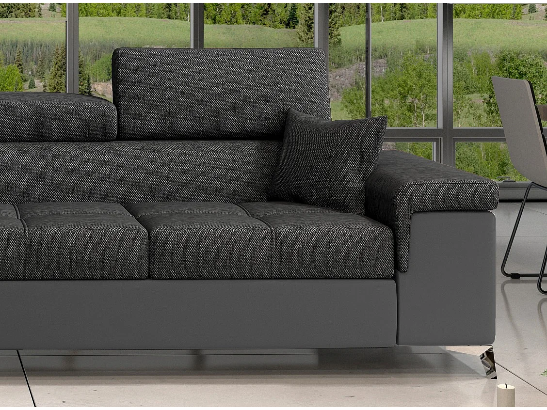 Canapé angle droit convertible tissu et simili gris avec appuis-tête réglables Rikaro 280cm 2