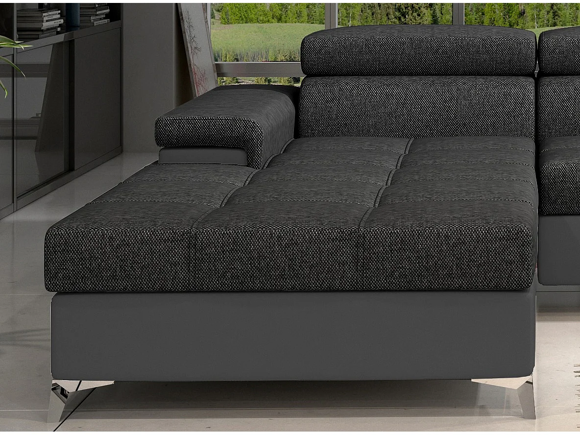 Canapé angle droit convertible tissu et simili gris avec appuis-tête réglables Rikaro 280cm 2