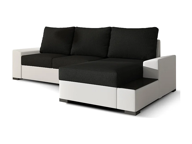 Canapé angle droit convertible tissu noir et simili blanc James 245cm