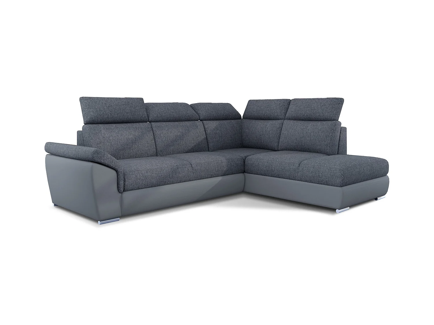 Canapé angle droit convertible tissu et simili gris avec appuis-tête réglables Kepita 260cm