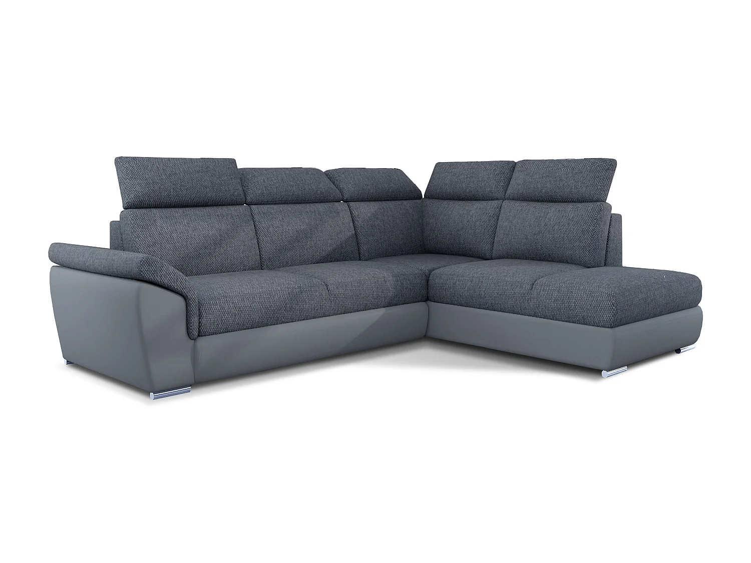 Canapé angle droit convertible tissu et simili gris avec appuis-tête réglables Kepita 260cm