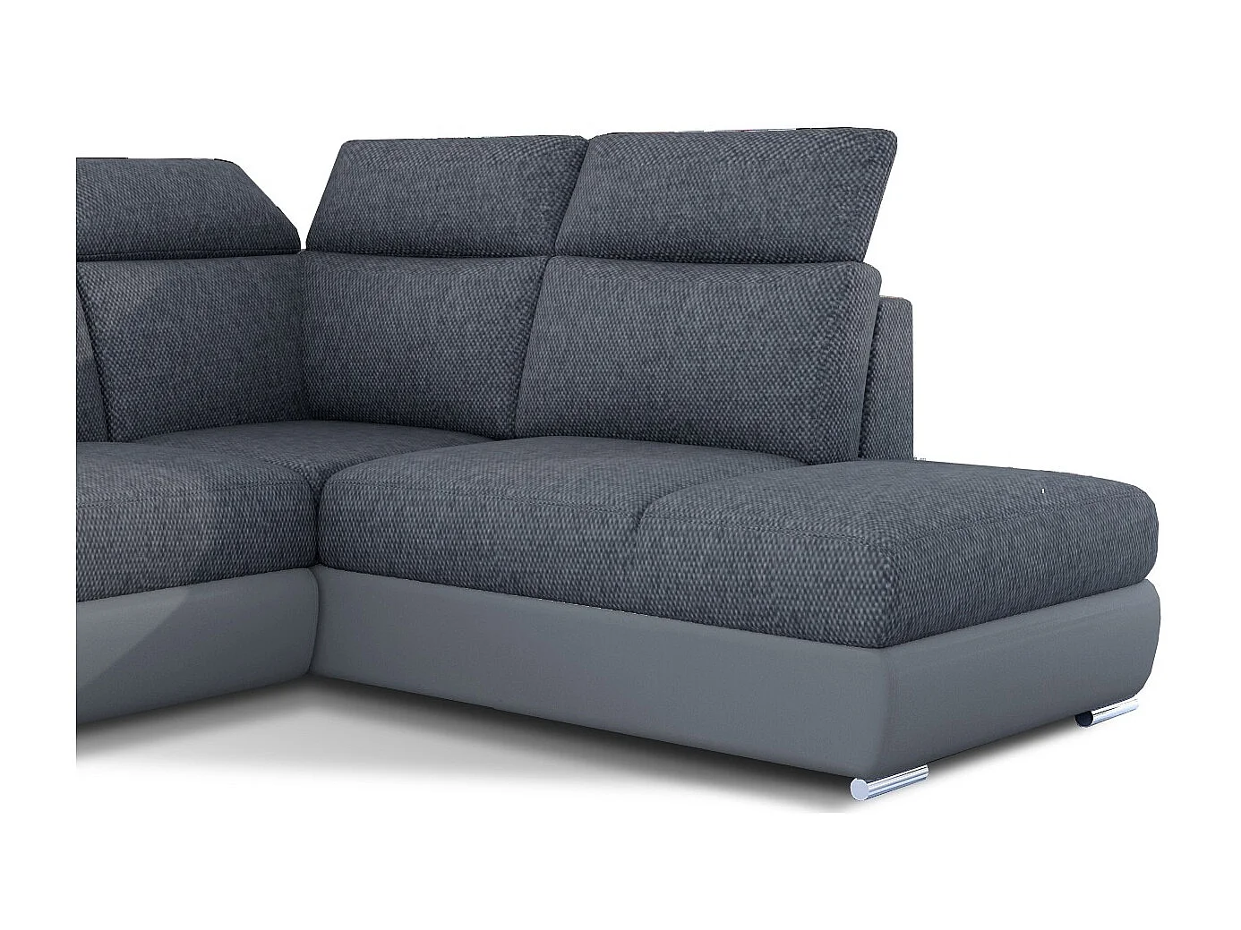 Canapé angle droit convertible tissu et simili gris avec appuis-tête réglables Kepita 260cm