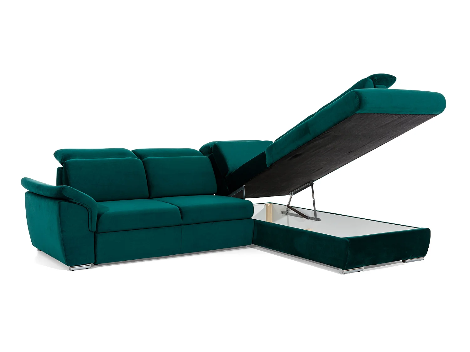 Canapé angle droit convertible tissu et simili gris avec appuis-tête réglables Kepita 260cm