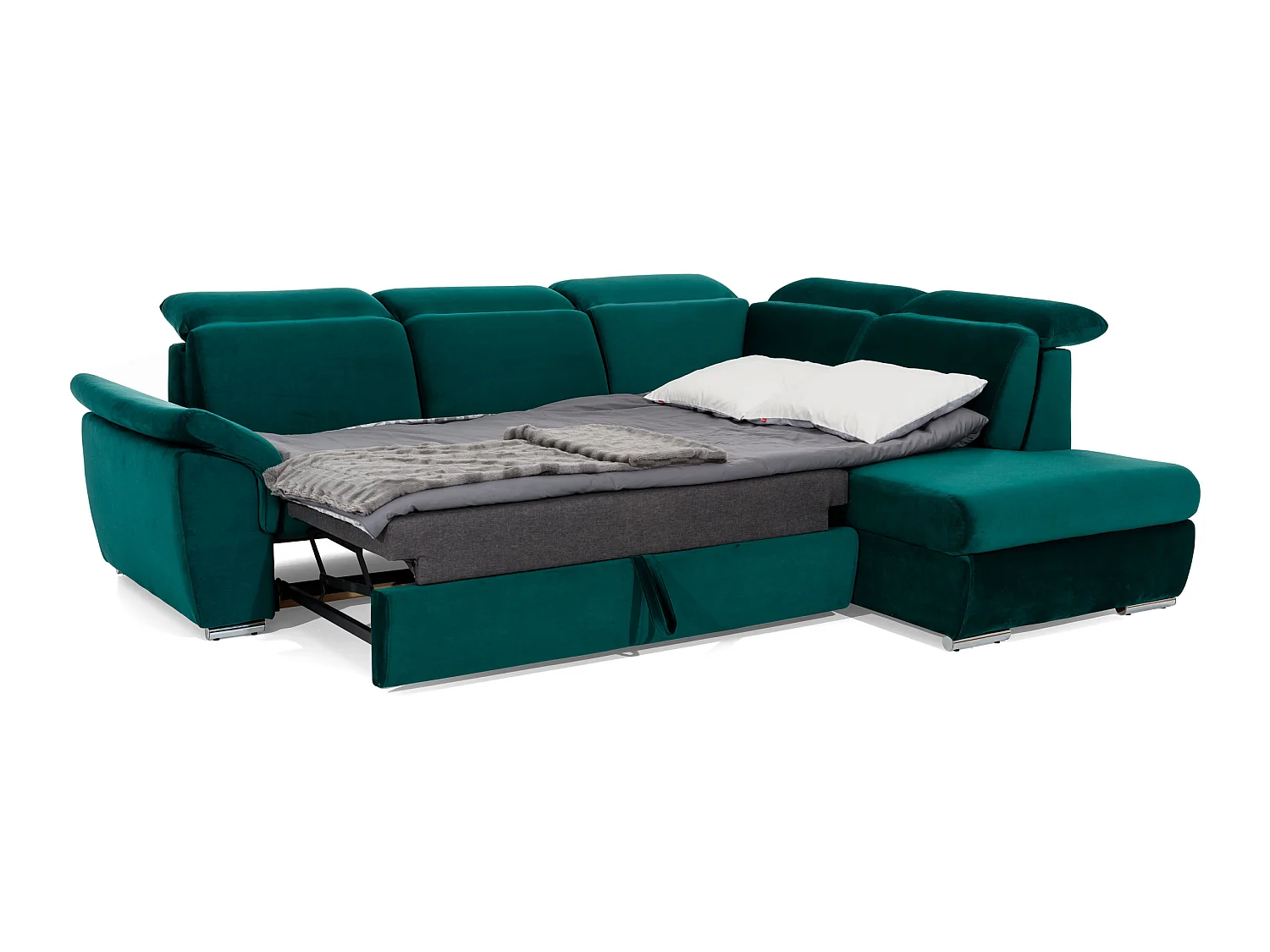 Canapé angle droit convertible tissu et simili gris avec appuis-tête réglables Kepita 260cm