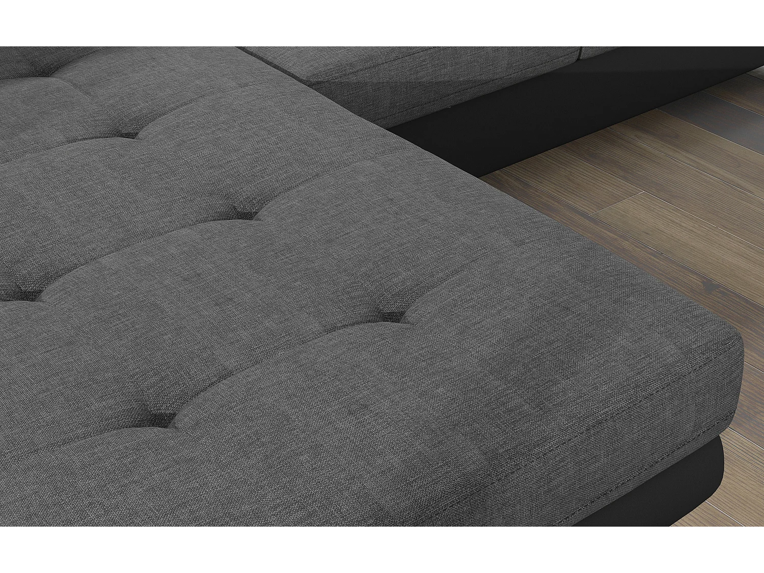 Canapé d'angle convertible Bi matière appuis-tête réglables KALIZO - Coffre et pieds acier chromé-Noir/Gris foncé-angle gauche