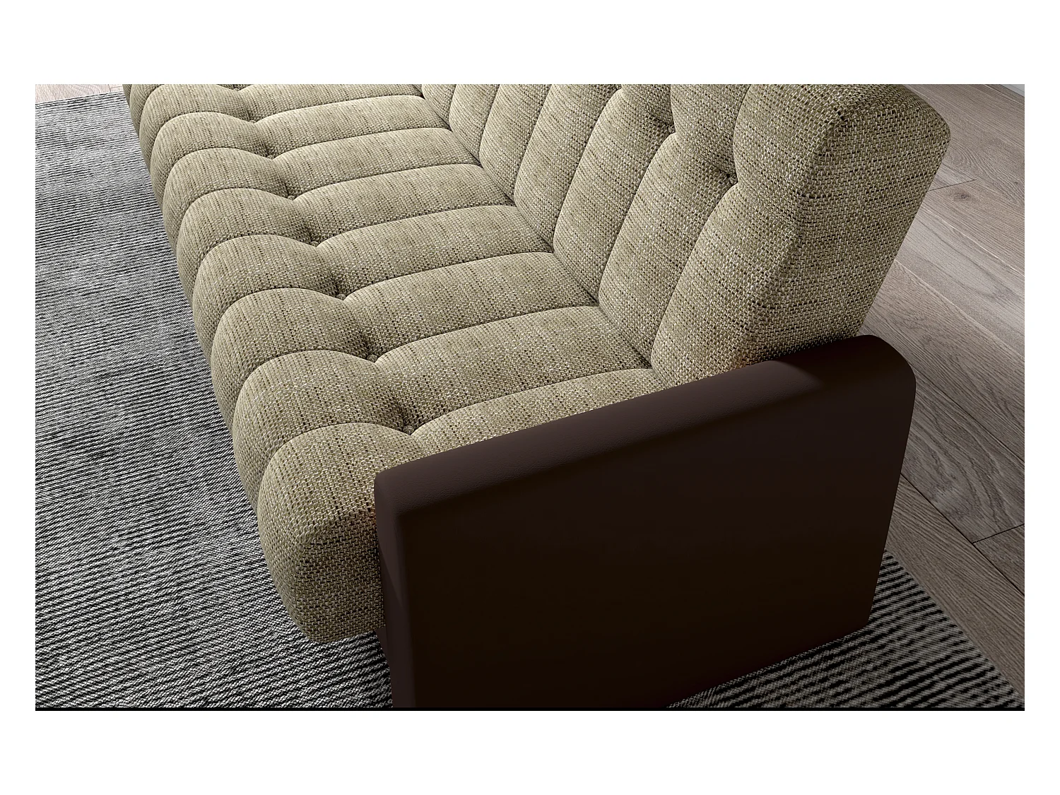 3-zits slaapbank in donkergrijze stof en wit kunstleer Barote 210 cm