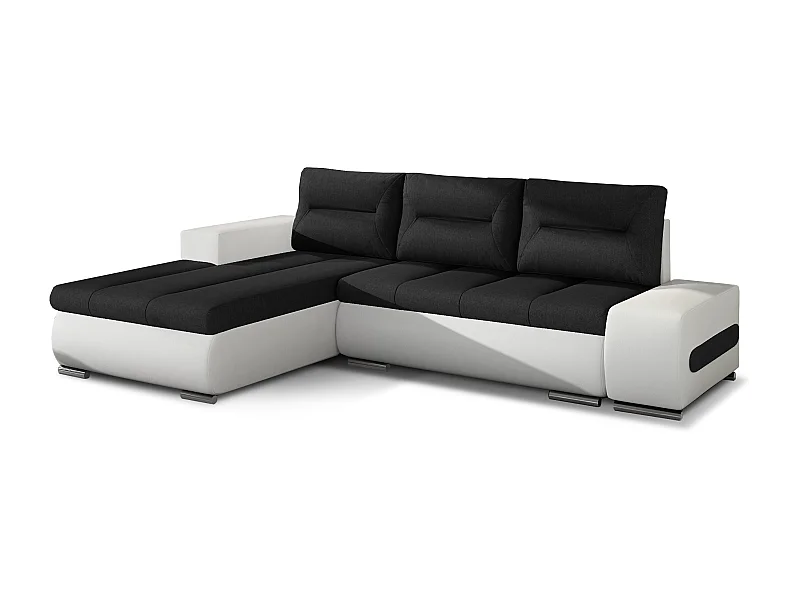 Converteerbare bank linkerhoek zwarte stof en witte imitatie Waker 275 cm