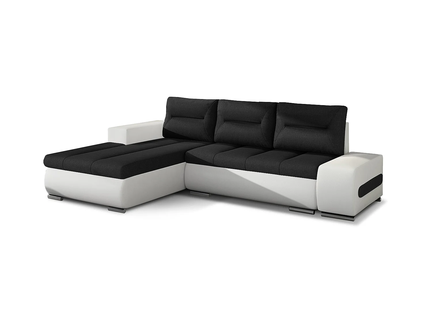 Canapé convertible angle gauche tissu noir et simili blanc Waker 275cm